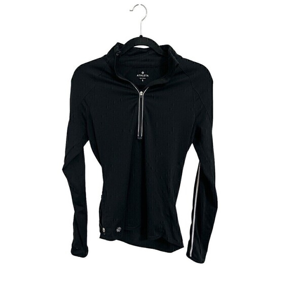 Athleta Sweatshirt Size Small Womens Black Quarter Zip Long Sleeve Collar Pocket - Picture 1 of 7